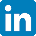 LinkedIn logo, blue square with white text that says in in lowercase